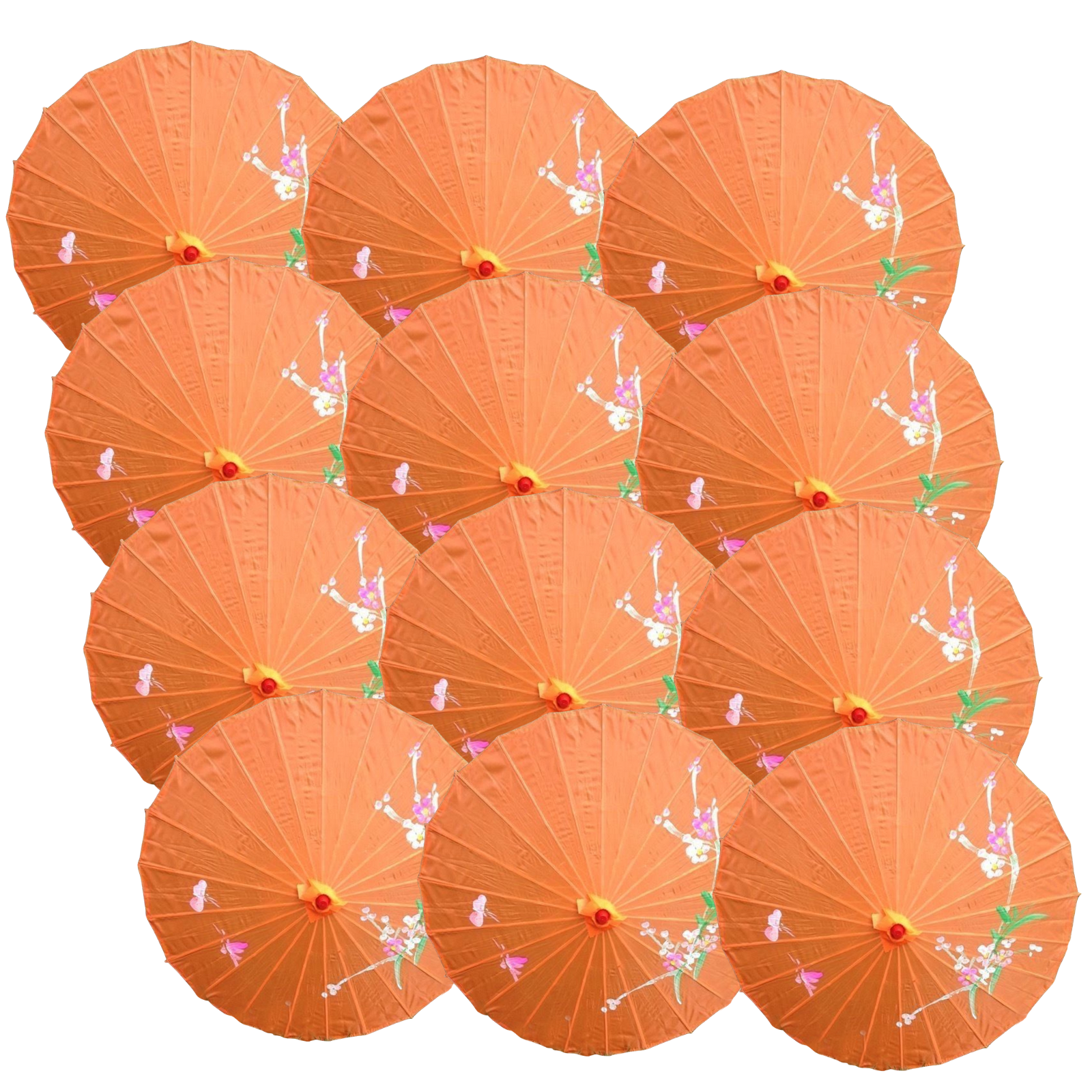 12x PARASOL UMBRELLA Chinese Japanese Bamboo Flower Pattern 80cm Large BULK - Orange V563-BR-12PARUMBRLA-ORNG
