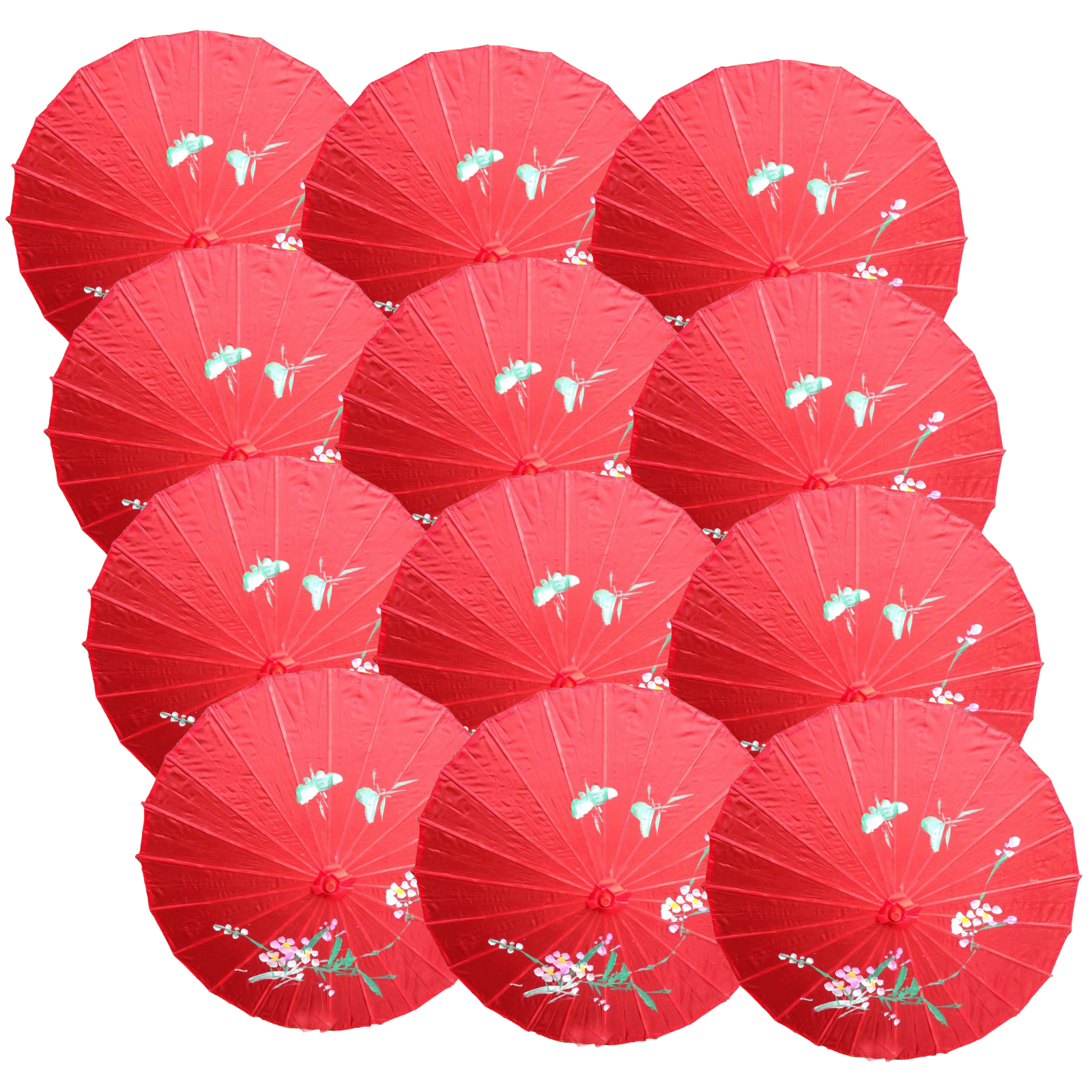 12x PARASOL UMBRELLA Chinese Japanese Bamboo Flower Pattern 80cm Large BULK - Red V563-BR-12PARUMBRLA-RED