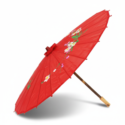 12x PARASOL UMBRELLA Chinese Japanese Bamboo Flower Pattern 80cm Large BULK - Red V563-BR-12PARUMBRLA-RED