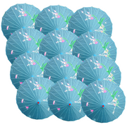 12x PARASOL UMBRELLA Chinese Japanese Bamboo Flower Pattern 80cm Large BULK - Sky Blue V563-BR-12PARUMBRLA-SKYBLU