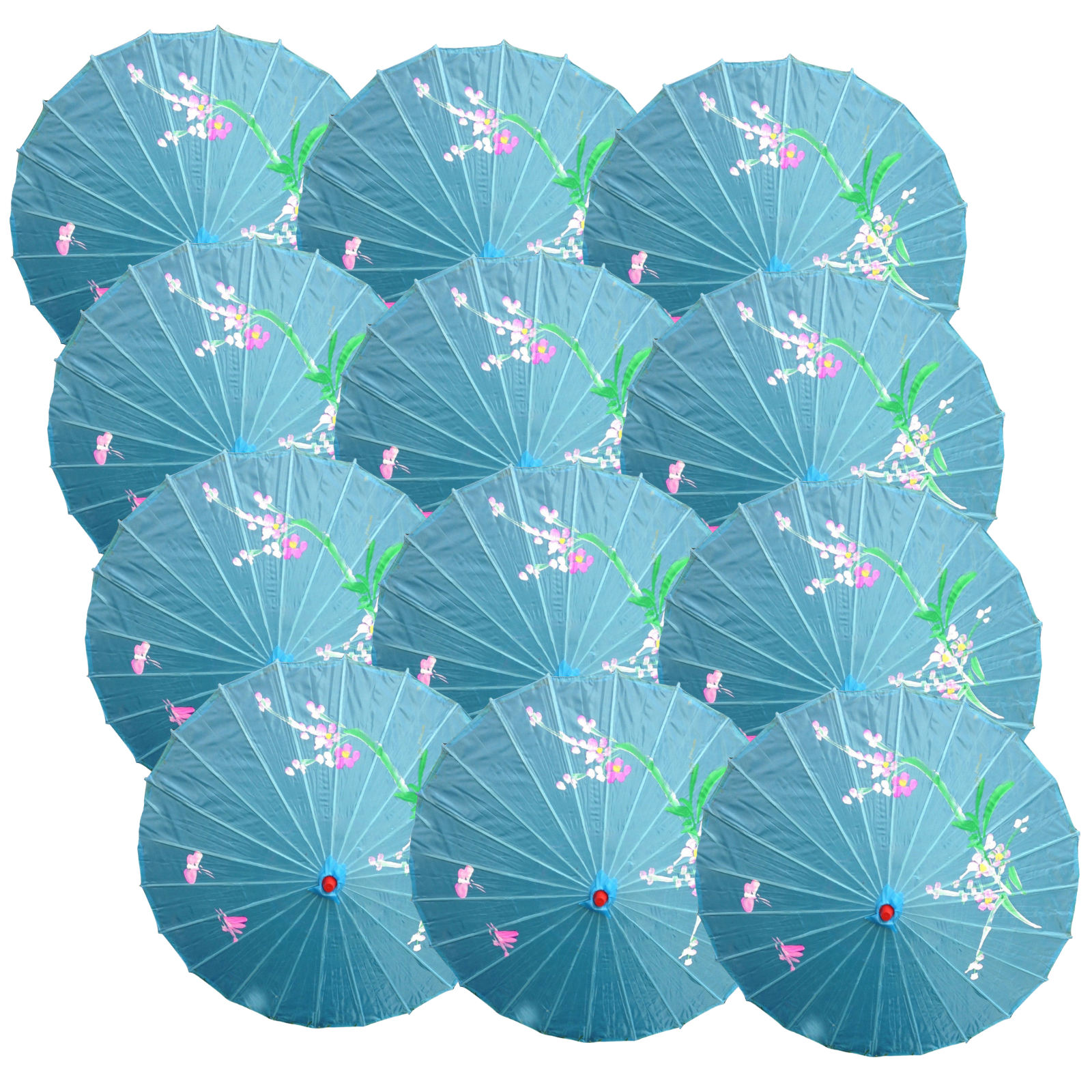 12x PARASOL UMBRELLA Chinese Japanese Bamboo Flower Pattern 80cm Large BULK - Sky Blue V563-BR-12PARUMBRLA-SKYBLU