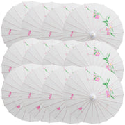 12x PARASOL UMBRELLA Chinese Japanese Bamboo Flower Pattern 80cm Large BULK - White V563-BR-12PARUMBRLA-WHT