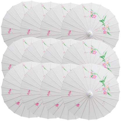 12x PARASOL UMBRELLA Chinese Japanese Bamboo Flower Pattern 80cm Large BULK - White V563-BR-12PARUMBRLA-WHT