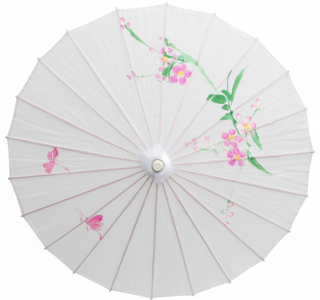 12x PARASOL UMBRELLA Chinese Japanese Bamboo Flower Pattern 80cm Large BULK - White V563-BR-12PARUMBRLA-WHT