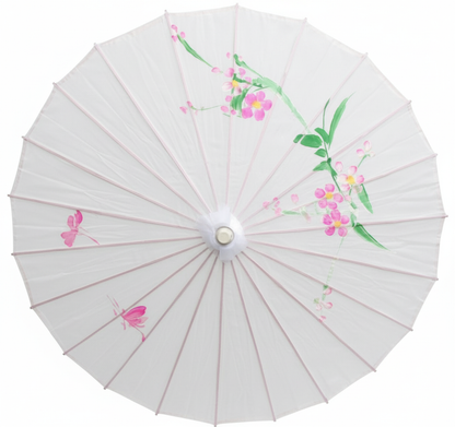 12x PARASOL UMBRELLA Chinese Japanese Bamboo Flower Pattern 80cm Large BULK - White V563-BR-12PARUMBRLA-WHT