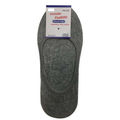 1x NO SHOW COTTON SOCKS Non Slip Heel Grip Low Cut Invisible Footlet Seamless - Grey - 2-8 V563-BR-1NSHOWCTNSOX-GRY-2_8