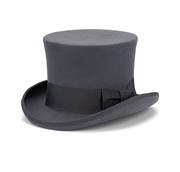 5.5"" Premium Australian Wool Felt Top Hat w/ Satin Lining Mad Hatter Magician Tuxedo in Grey - 58cm
