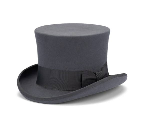 5.5"" Premium Australian Wool Felt Top Hat w/ Satin Lining Mad Hatter Magician Tuxedo in Grey - 58cm