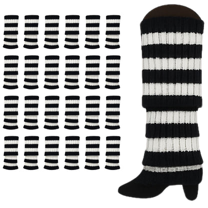 24x Womens Leg Warmers Disco Winter Knit Dance Party Crochet Legging Socks Costume - Black/White Stripe V563-BR-24LEGWARMS-BLKWHTSTR