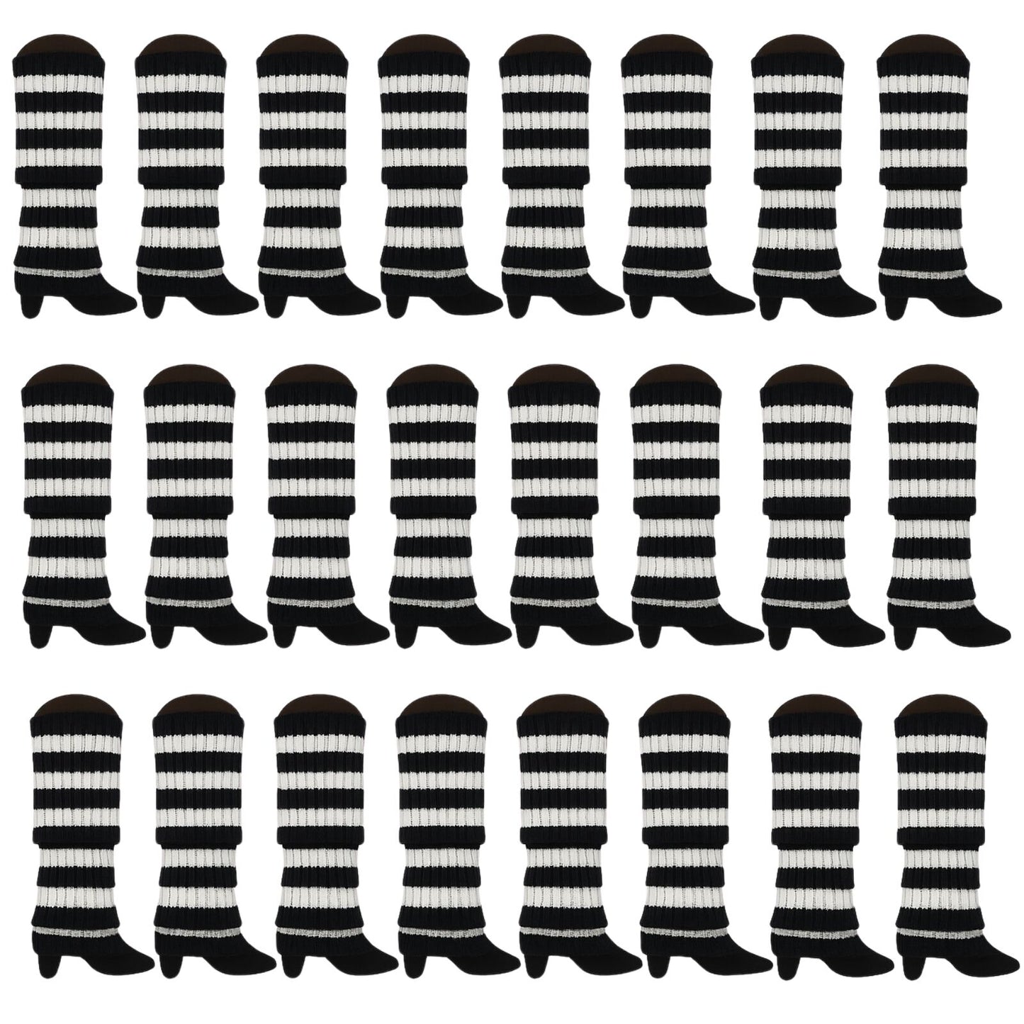 24x Womens Leg Warmers Disco Winter Knit Dance Party Crochet Legging Socks Costume - Black/White Stripe V563-BR-24LEGWARMS-BLKWHTSTR