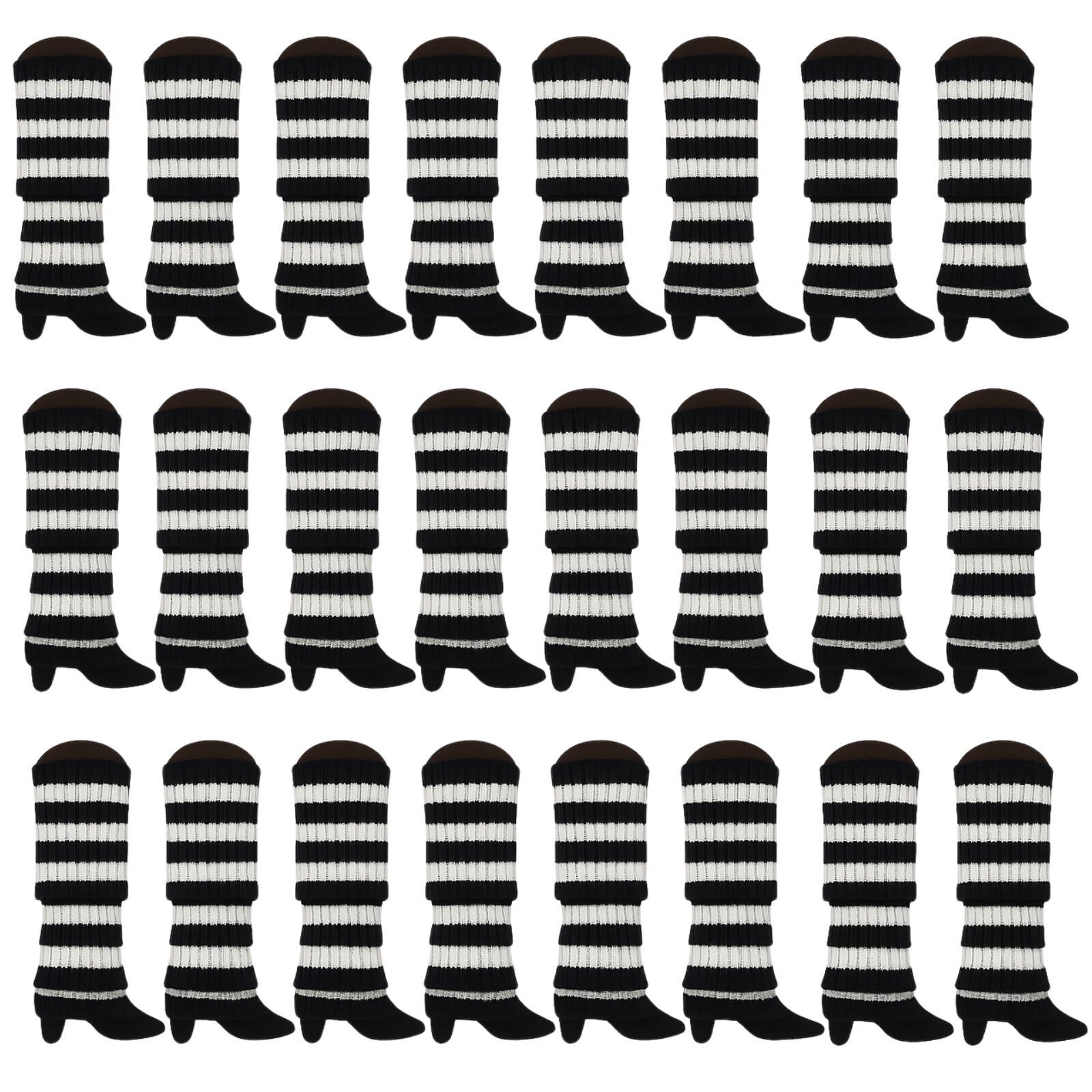 24x Womens Leg Warmers Disco Winter Knit Dance Party Crochet Legging Socks Costume - Black/White Stripe V563-BR-24LEGWARMS-BLKWHTSTR