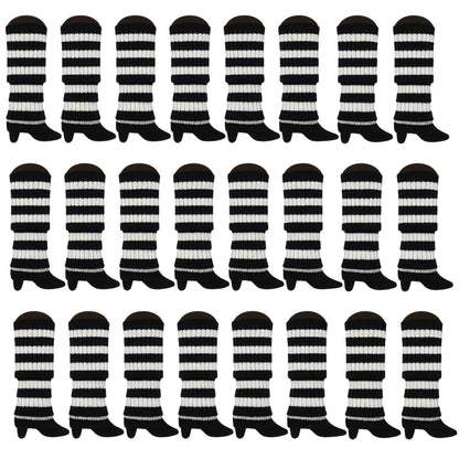 24x Womens Leg Warmers Disco Winter Knit Dance Party Crochet Legging Socks Costume - Black/White Stripe V563-BR-24LEGWARMS-BLKWHTSTR