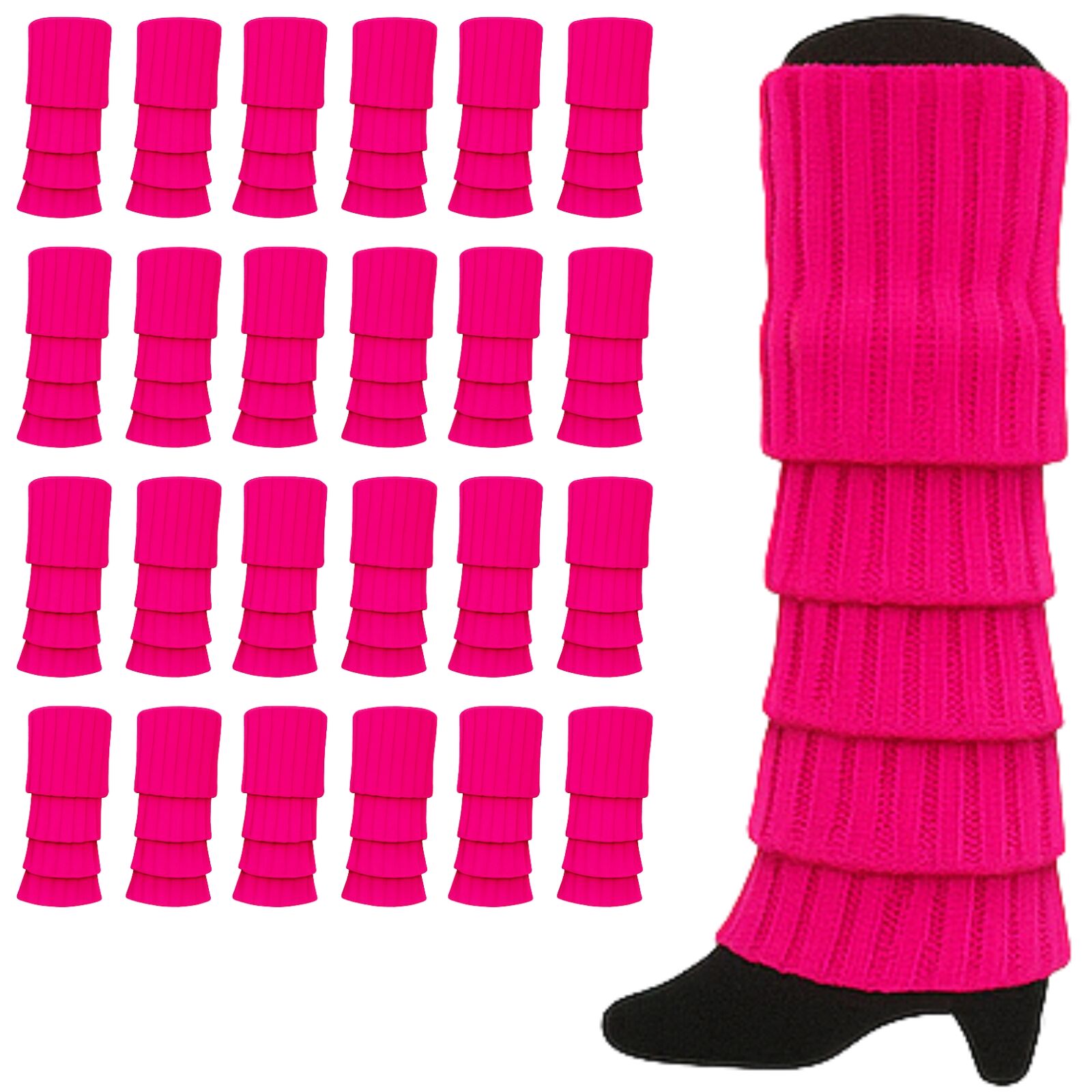 24x Womens Leg Warmers Disco Winter Knit Dance Party Crochet Legging Socks Costume - Hot Pink V563-BR-24LEGWARMS-HTPNK