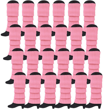 24x Womens Leg Warmers Disco Winter Knit Dance Party Crochet Legging Socks Costume - Light Pink V563-BR-24LEGWARMS-LHTPNK