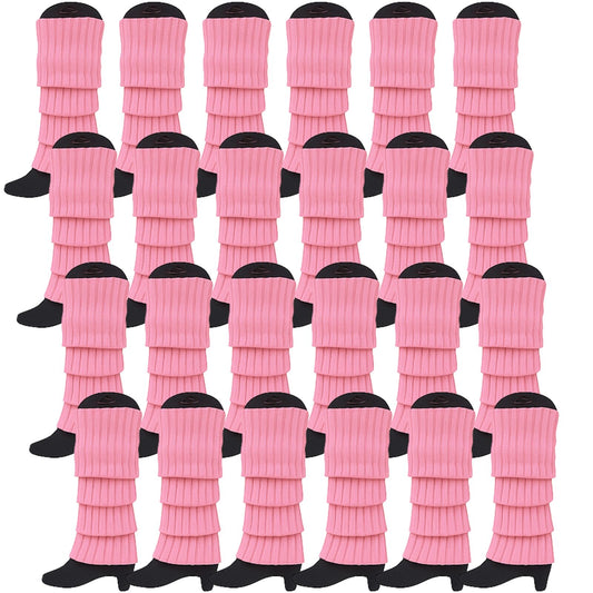 24x Womens Leg Warmers Disco Winter Knit Dance Party Crochet Legging Socks Costume - Light Pink V563-BR-24LEGWARMS-LHTPNK