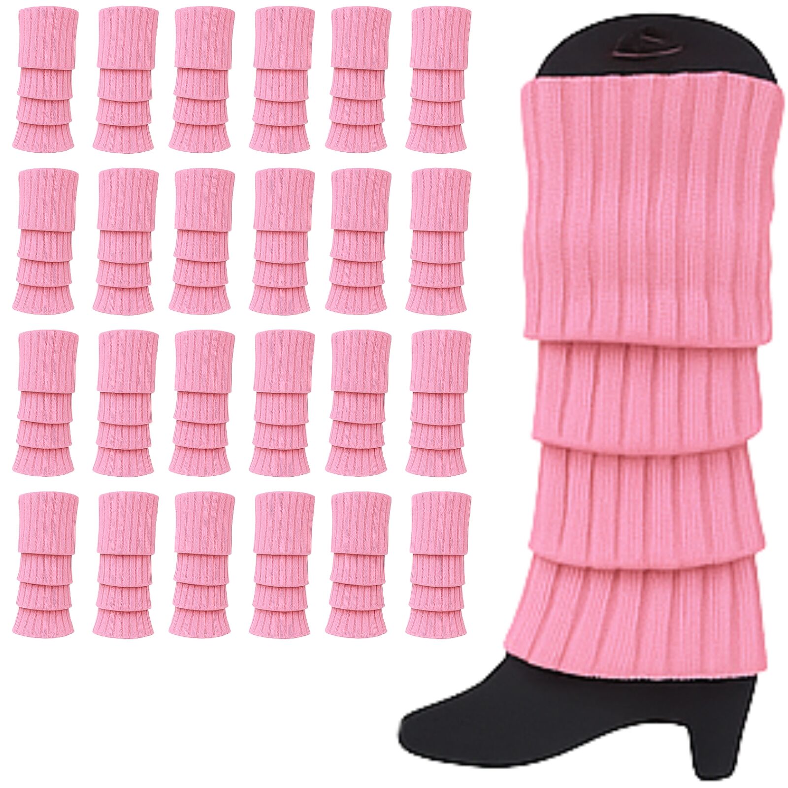 24x Womens Leg Warmers Disco Winter Knit Dance Party Crochet Legging Socks Costume - Light Pink V563-BR-24LEGWARMS-LHTPNK