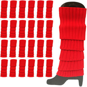 24x Womens Leg Warmers Disco Winter Knit Dance Party Crochet Legging Socks Costume - Red V563-BR-24LEGWARMS-RED