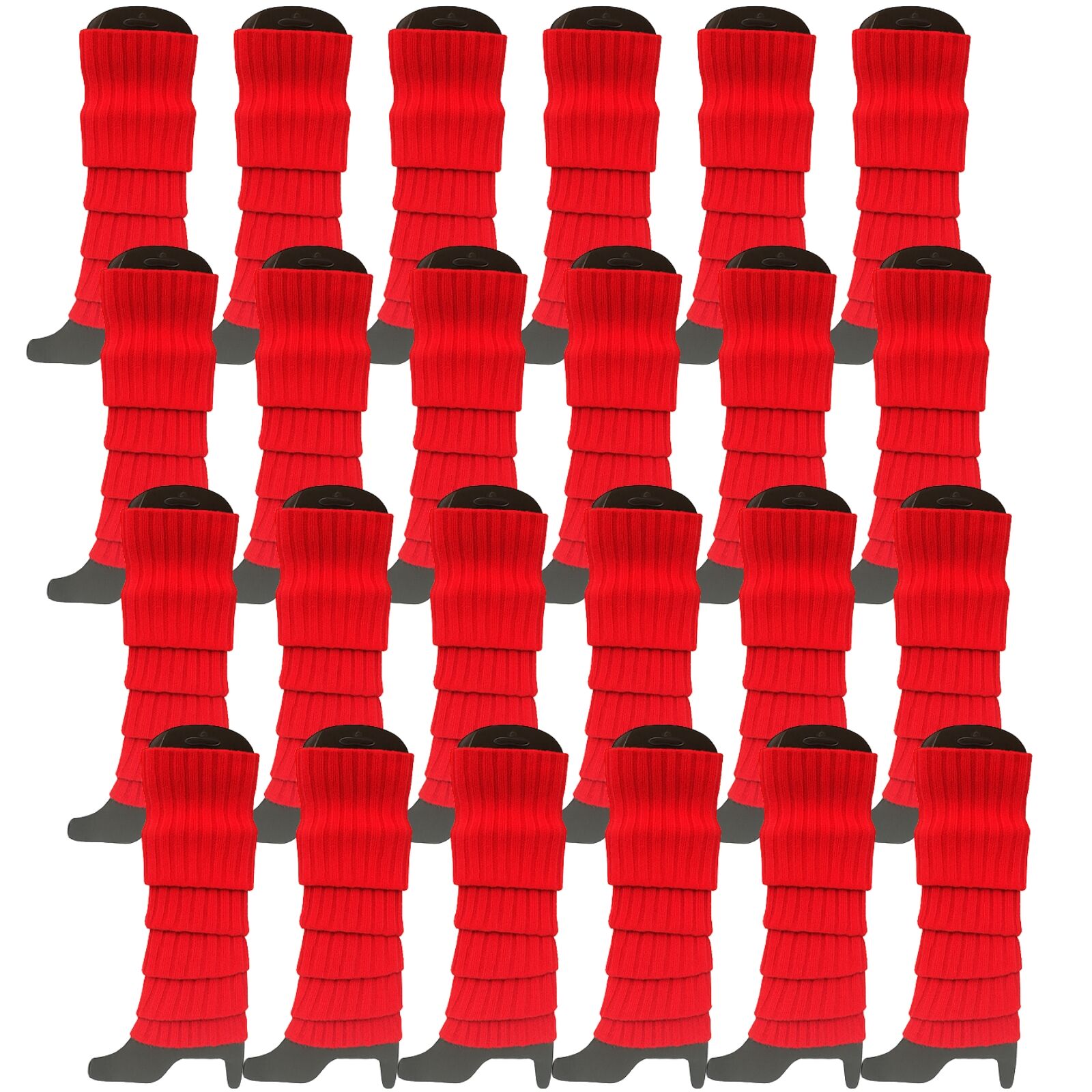 24x Womens Leg Warmers Disco Winter Knit Dance Party Crochet Legging Socks Costume - Red V563-BR-24LEGWARMS-RED