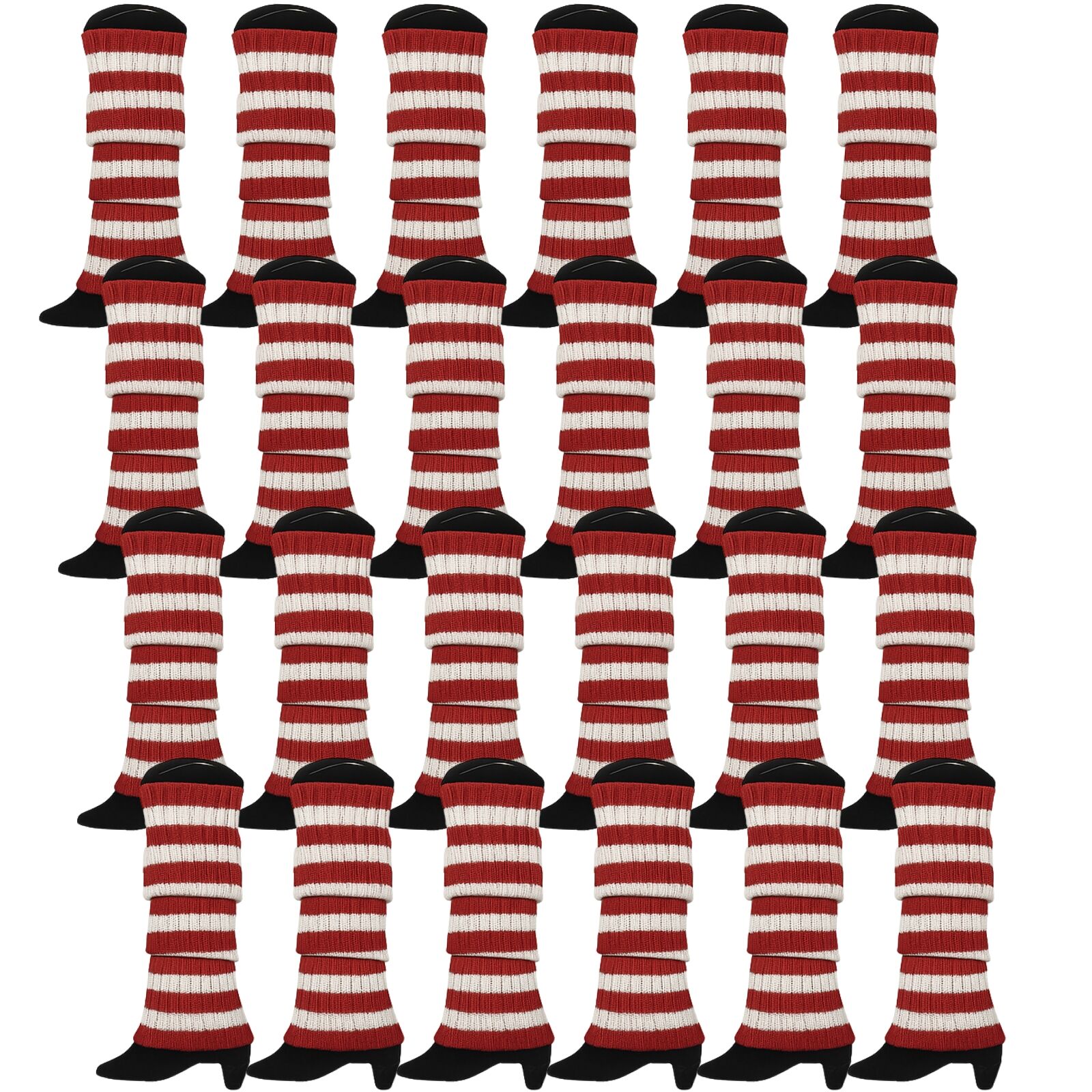 24x Womens Leg Warmers Disco Winter Knit Dance Party Crochet Legging Socks Costume - Red/White Stripe V563-BR-24LEGWARMS-REDWHTSTR