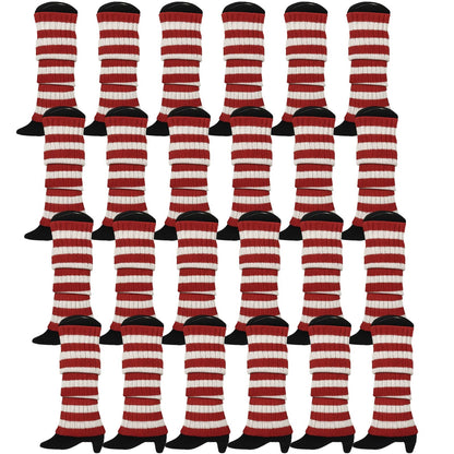 24x Womens Leg Warmers Disco Winter Knit Dance Party Crochet Legging Socks Costume - Red/White Stripe V563-BR-24LEGWARMS-REDWHTSTR