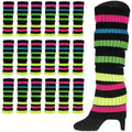 24x Womens Leg Warmers Disco Winter Knit Dance Party Crochet Legging Socks Costume - Rainbow with Black Stripe V563-BR-24LEGWARMS-RNBWBLK
