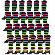 24x Womens Leg Warmers Disco Winter Knit Dance Party Crochet Legging Socks Costume - Rainbow with Black Stripe V563-BR-24LEGWARMS-RNBWBLK