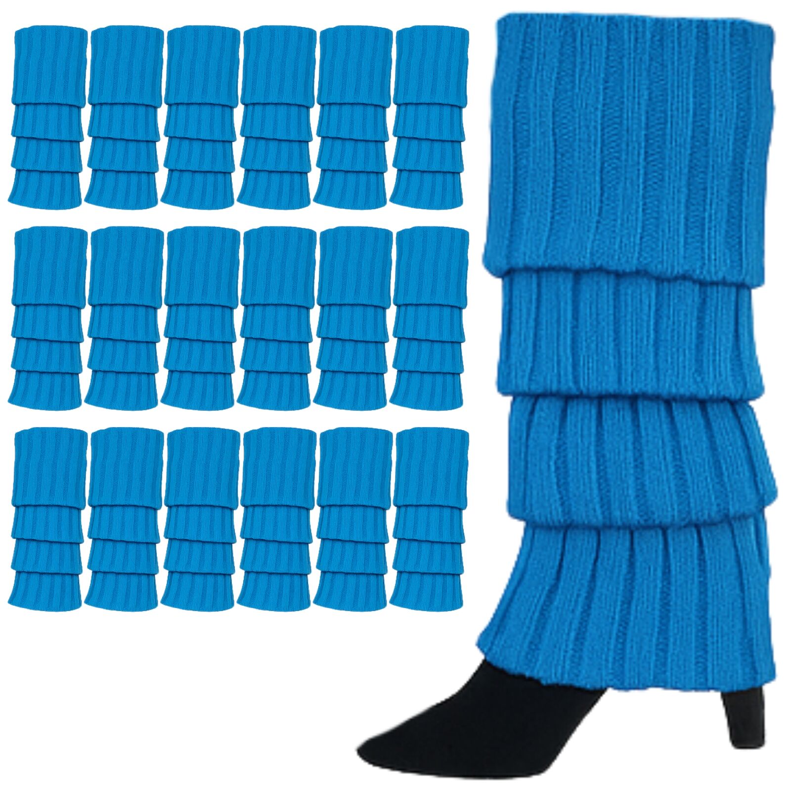 24x Womens Leg Warmers Disco Winter Knit Dance Party Crochet Legging Socks Costume - Topaz Blue V563-BR-24LEGWARMS-TPAZBLU