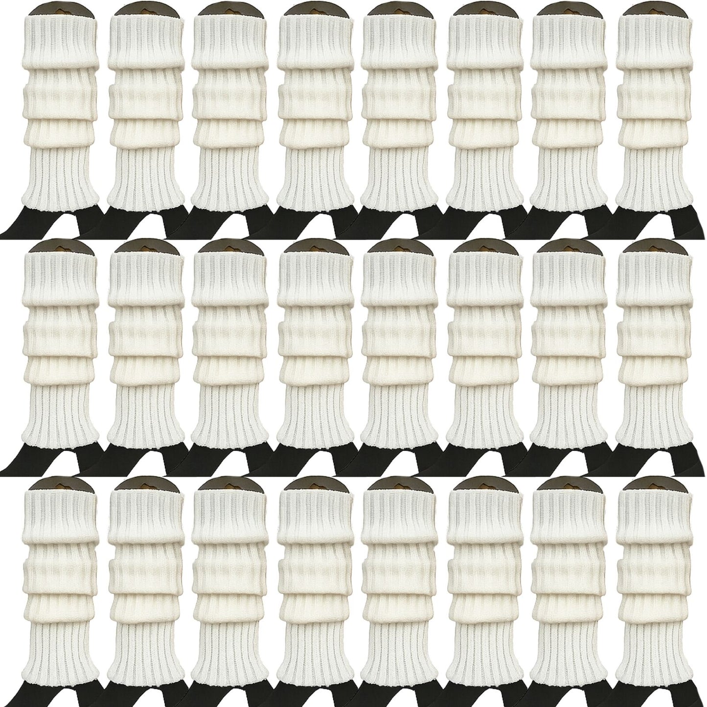 24x Womens Leg Warmers Disco Winter Knit Dance Party Crochet Legging Socks Costume - White V563-BR-24LEGWARMS-WHT