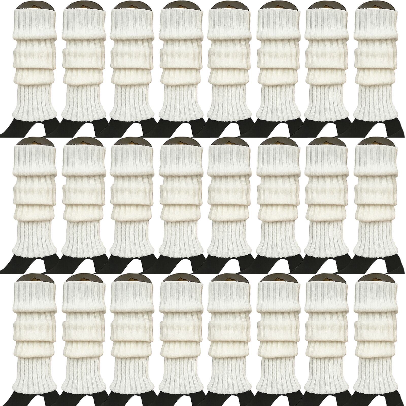 24x Womens Leg Warmers Disco Winter Knit Dance Party Crochet Legging Socks Costume - White V563-BR-24LEGWARMS-WHT