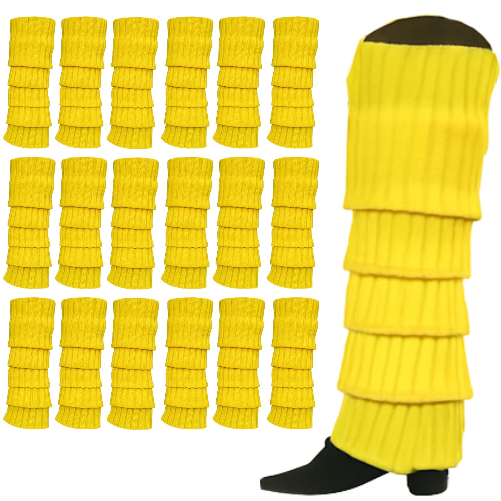 24x Womens Leg Warmers Disco Winter Knit Dance Party Crochet Legging Socks Costume - Yellow V563-BR-24LEGWARMS-YLW