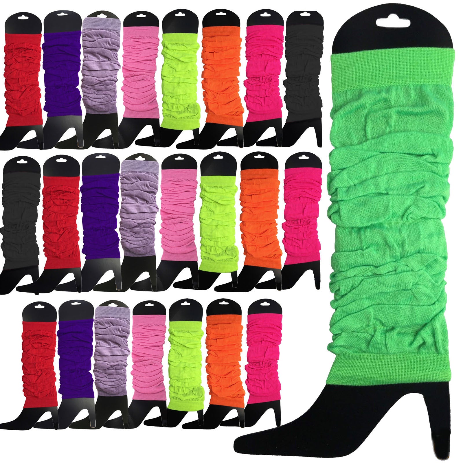 24 LEG WARMERS Knitted Womens Neon Party Knit Ankle Fluro Dance Costume 80s BULK - Assorted Pack V563-BR-24NNLEGWRMR-ASSTDPCK