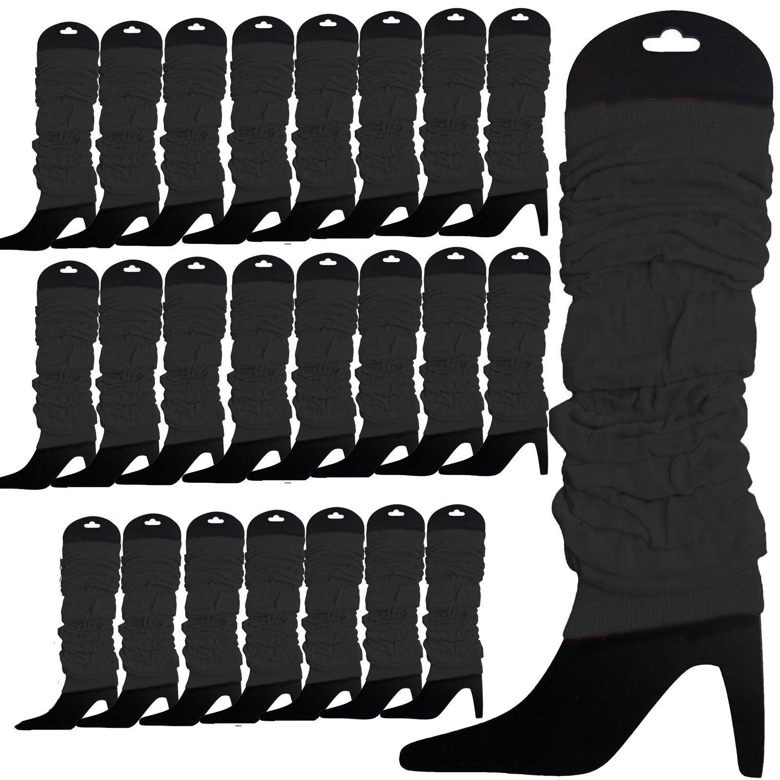24 LEG WARMERS Knitted Womens Neon Party Knit Ankle Fluro Dance Costume 80s BULK - Black V563-BR-24NNLEGWRMR-BLK