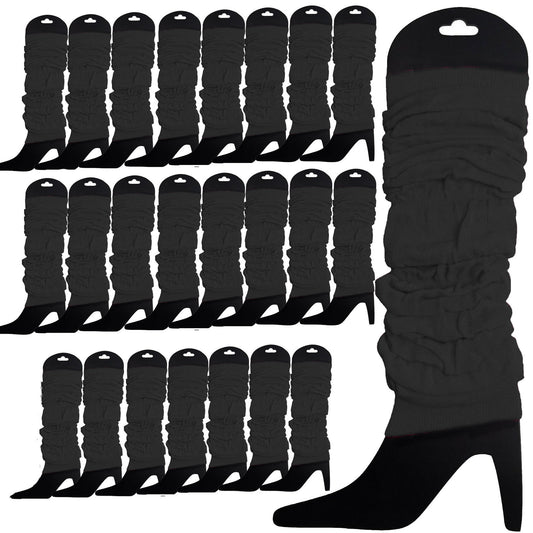 24 LEG WARMERS Knitted Womens Neon Party Knit Ankle Fluro Dance Costume 80s BULK - Black V563-BR-24NNLEGWRMR-BLK