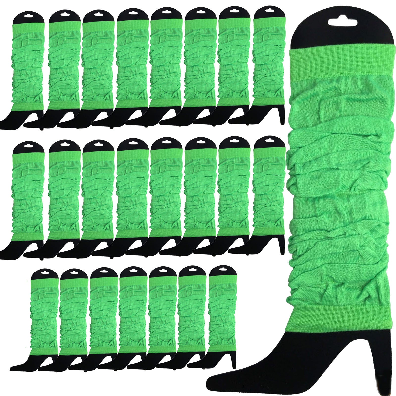 24 LEG WARMERS Knitted Womens Neon Party Knit Ankle Fluro Dance Costume 80s BULK - Fluro Green V563-BR-24NNLEGWRMR-FLUGRN