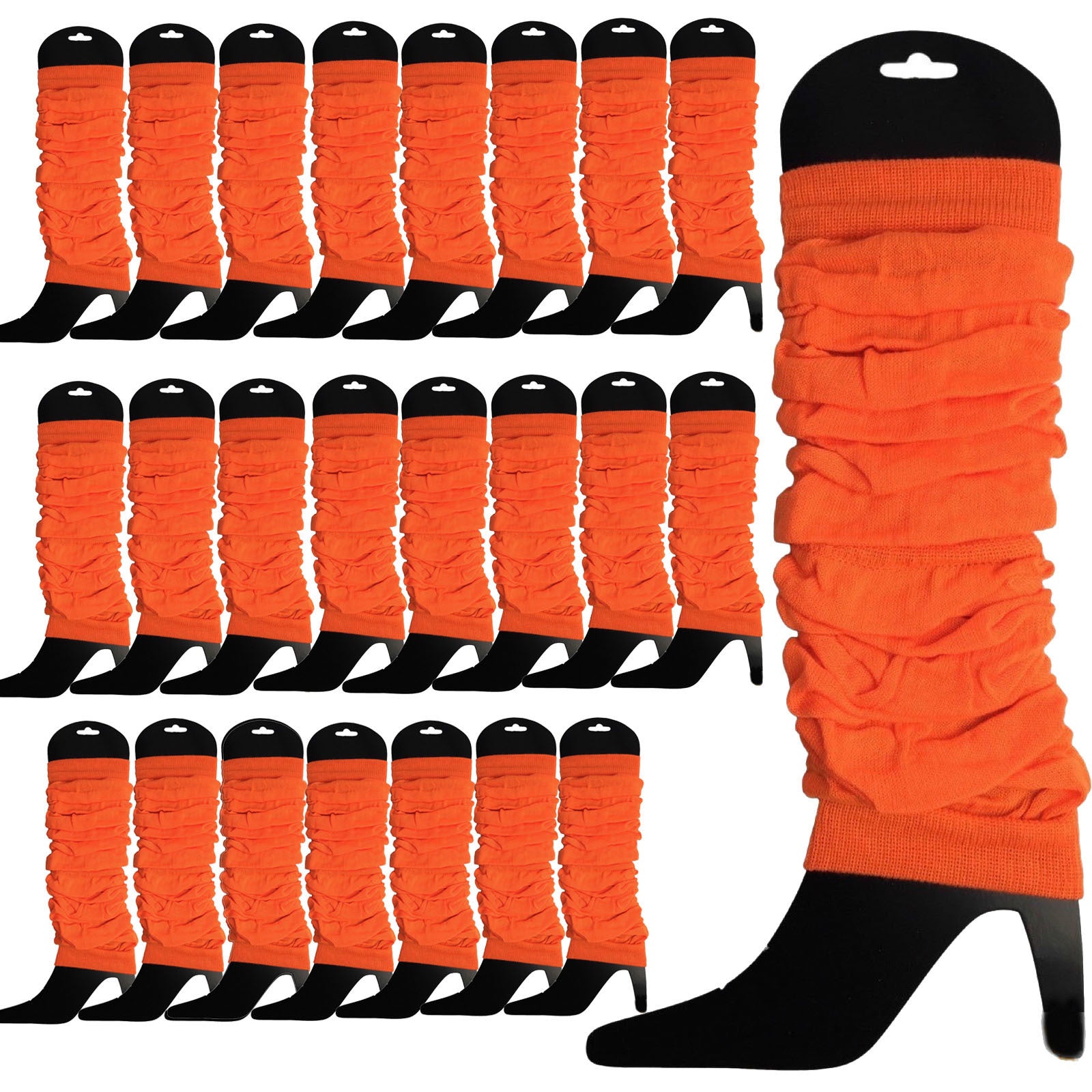 24 LEG WARMERS Knitted Womens Neon Party Knit Ankle Fluro Dance Costume 80s BULK - Fluro Orange V563-BR-24NNLEGWRMR-FLUORNG