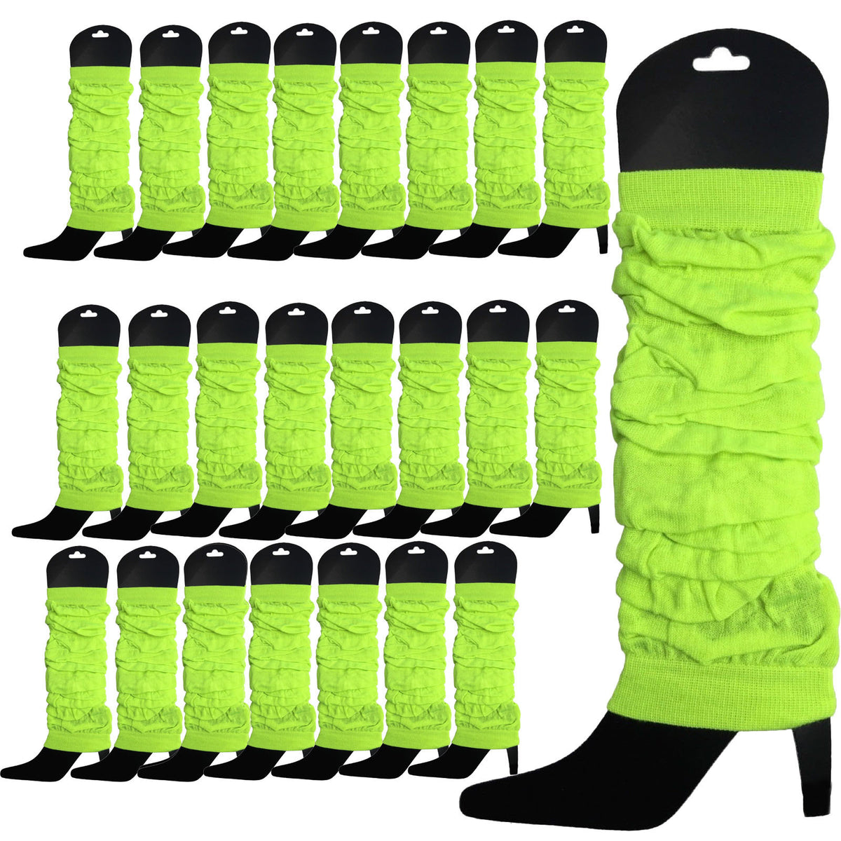 24 LEG WARMERS Knitted Womens Neon Party Knit Ankle Fluro Dance Costume 80s BULK - Fluro Yellow V563-BR-24NNLEGWRMR-FLUYLW