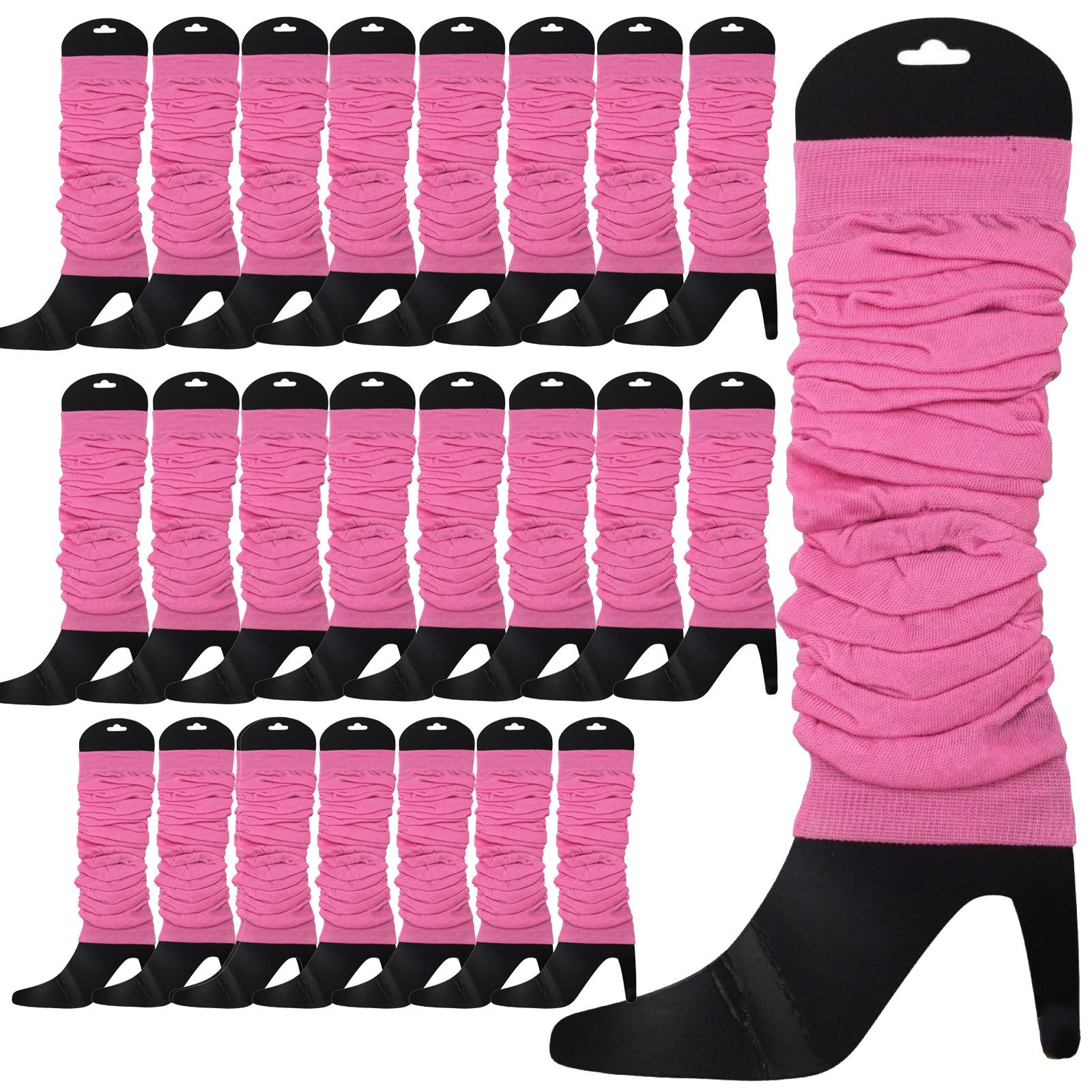 24 LEG WARMERS Knitted Womens Neon Party Knit Ankle Fluro Dance Costume 80s BULK - Light Pink V563-BR-24NNLEGWRMR-LHTPNK