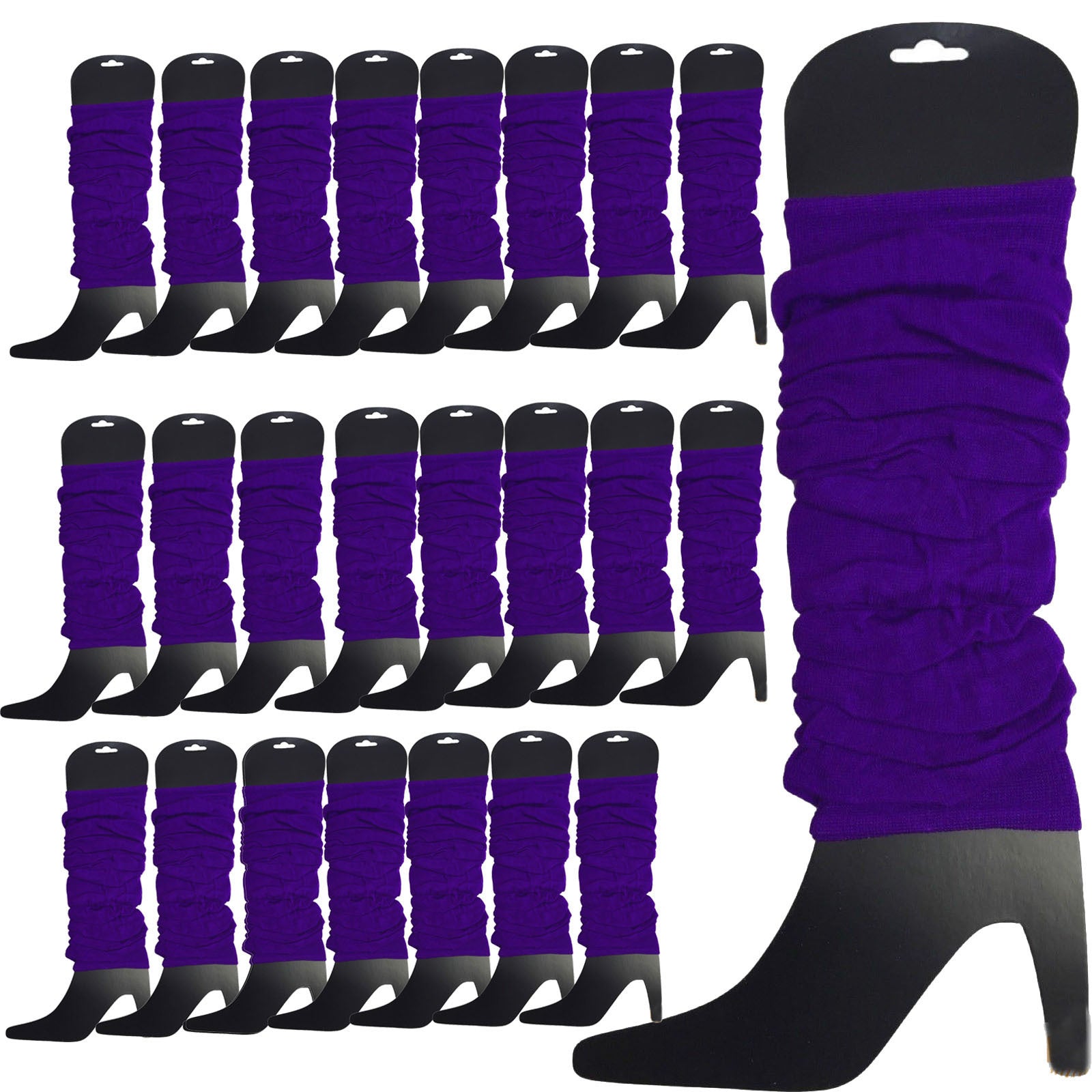 24 LEG WARMERS Knitted Womens Neon Party Knit Ankle Fluro Dance Costume 80s BULK - Purple V563-BR-24NNLEGWRMR-PUR