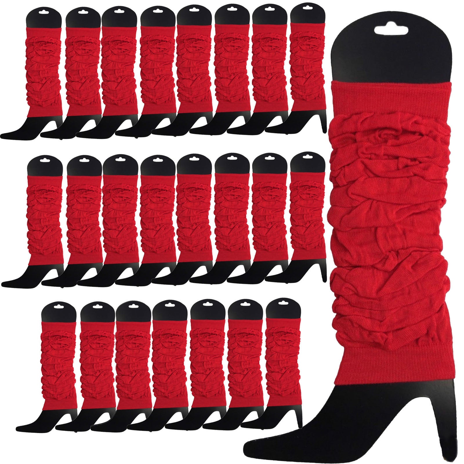 24 LEG WARMERS Knitted Womens Neon Party Knit Ankle Fluro Dance Costume 80s BULK - Red V563-BR-24NNLEGWRMR-RED