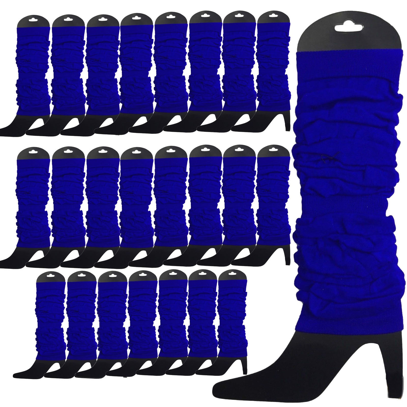 24 LEG WARMERS Knitted Womens Neon Party Knit Ankle Fluro Dance Costume 80s BULK - Royal Blue V563-BR-24NNLEGWRMR-ROYBLU