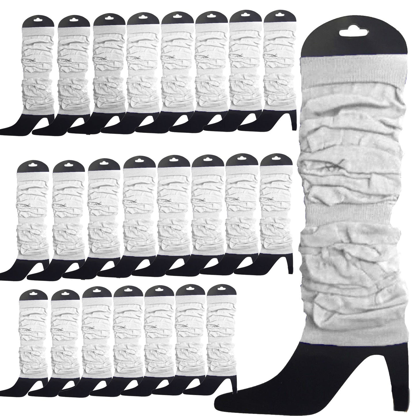 24 LEG WARMERS Knitted Womens Neon Party Knit Ankle Fluro Dance Costume 80s BULK - White V563-BR-24NNLEGWRMR-WHT