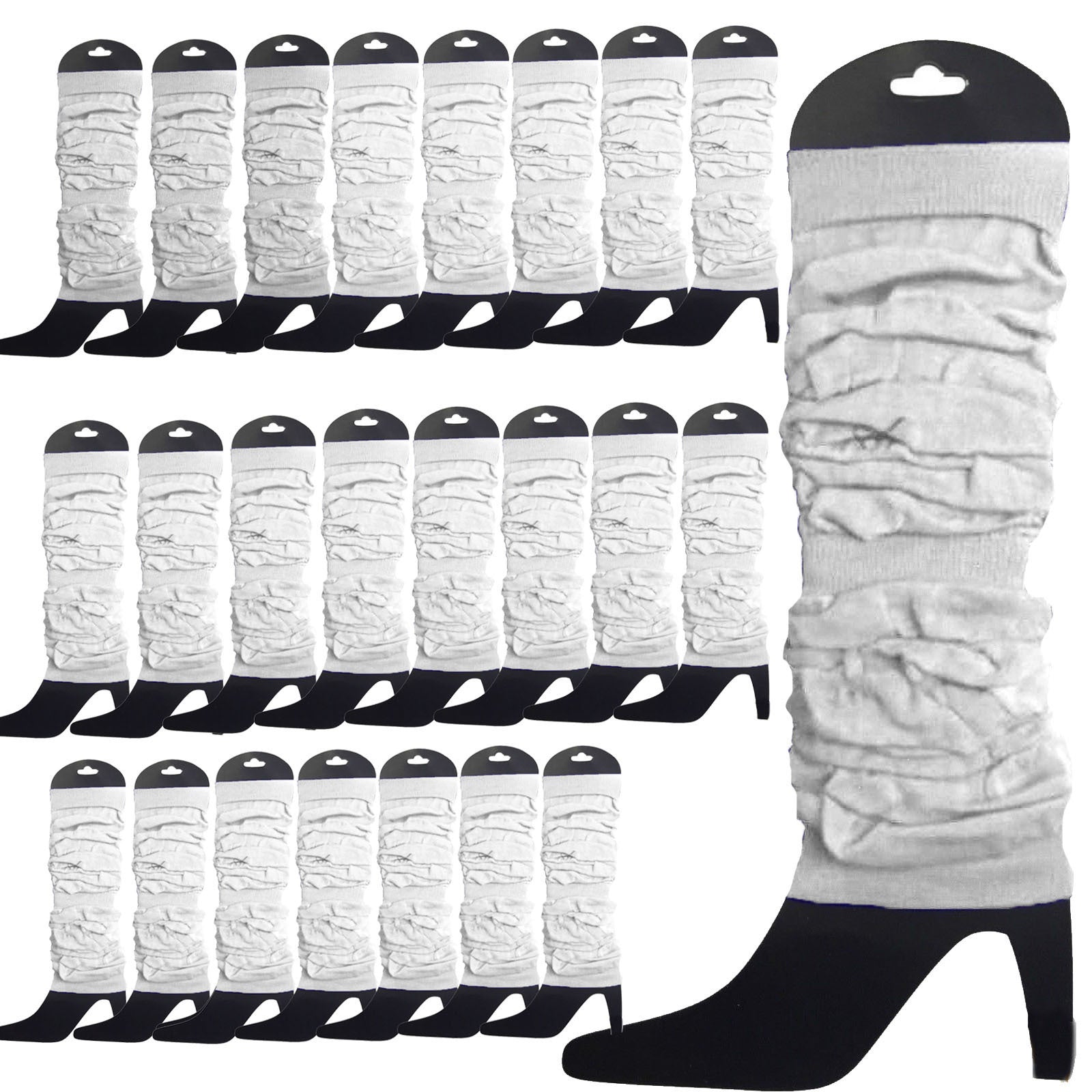 24 LEG WARMERS Knitted Womens Neon Party Knit Ankle Fluro Dance Costume 80s BULK - White V563-BR-24NNLEGWRMR-WHT