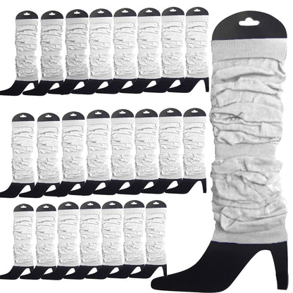 24 LEG WARMERS Knitted Womens Neon Party Knit Ankle Fluro Dance Costume 80s BULK - White V563-BR-24NNLEGWRMR-WHT