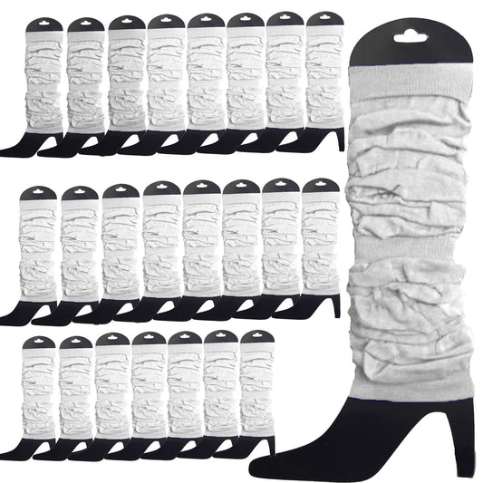 24 LEG WARMERS Knitted Womens Neon Party Knit Ankle Fluro Dance Costume 80s BULK - White V563-BR-24NNLEGWRMR-WHT