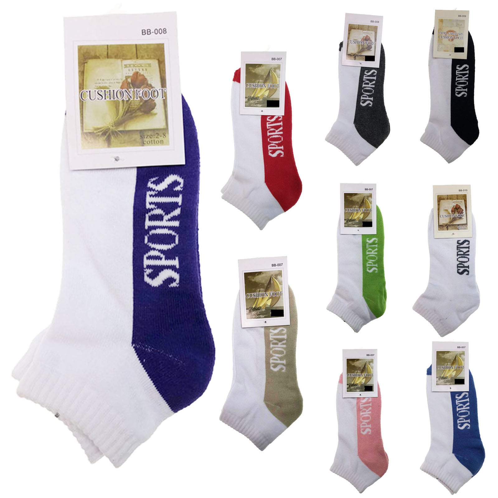 24x COTTON ANKLE SOCKS Sport Cushion Foot Low Cut Running - Assorted Colours Bulk - 11-14 V563-BR-24SOX-ASSTDCLRP-11-14