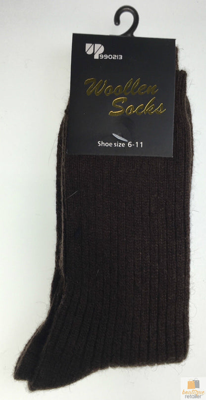 2 Pairs WOOL BLEND SOCKS Mens Soft Dress Thick Work Thermal Warm Cushion Foot - 6-11 V563-BR-2WLBLDSOX-SIZE6-11