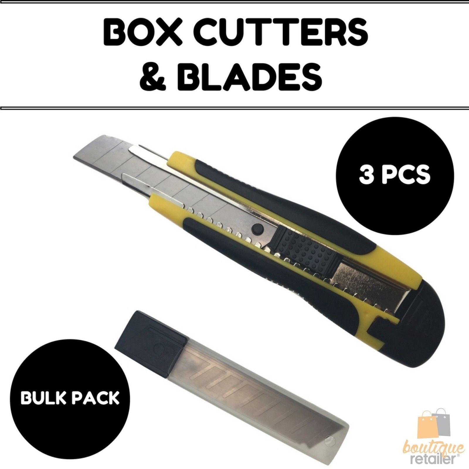 3x BOX CUTTERS Knife Retractable Blade Snap Off Razor 18mm Durable Opener BULK V563-BR-3BOXCUTTERS