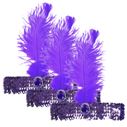 3x 1920s FLAPPER HEADBAND Headpiece Feather Sequin Charleston Costume Gatsby - Purple V563-BR-3FLAPPERHDBND-PUR