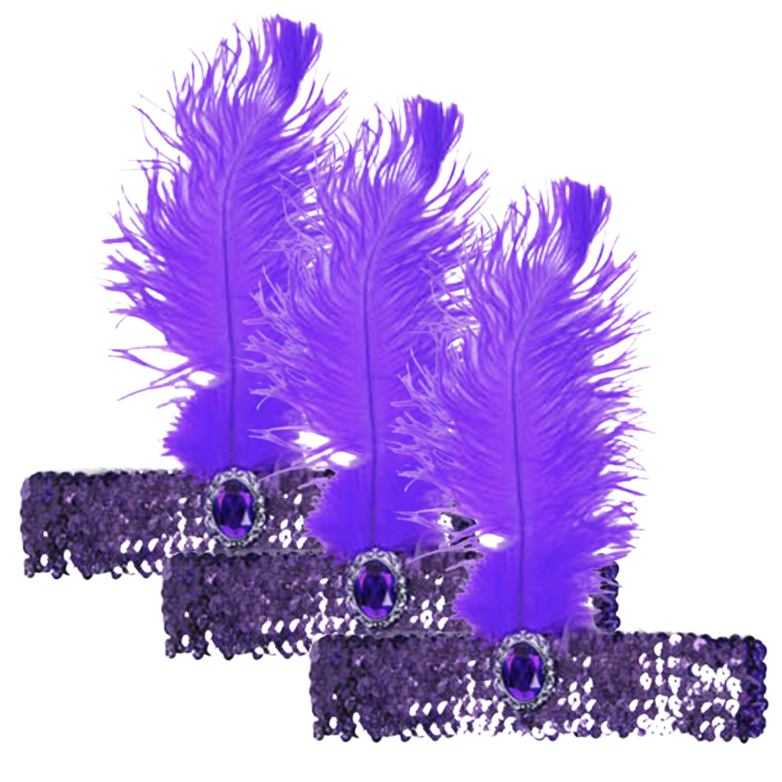 3x 1920s FLAPPER HEADBAND Headpiece Feather Sequin Charleston Costume Gatsby - Purple V563-BR-3FLAPPERHDBND-PUR