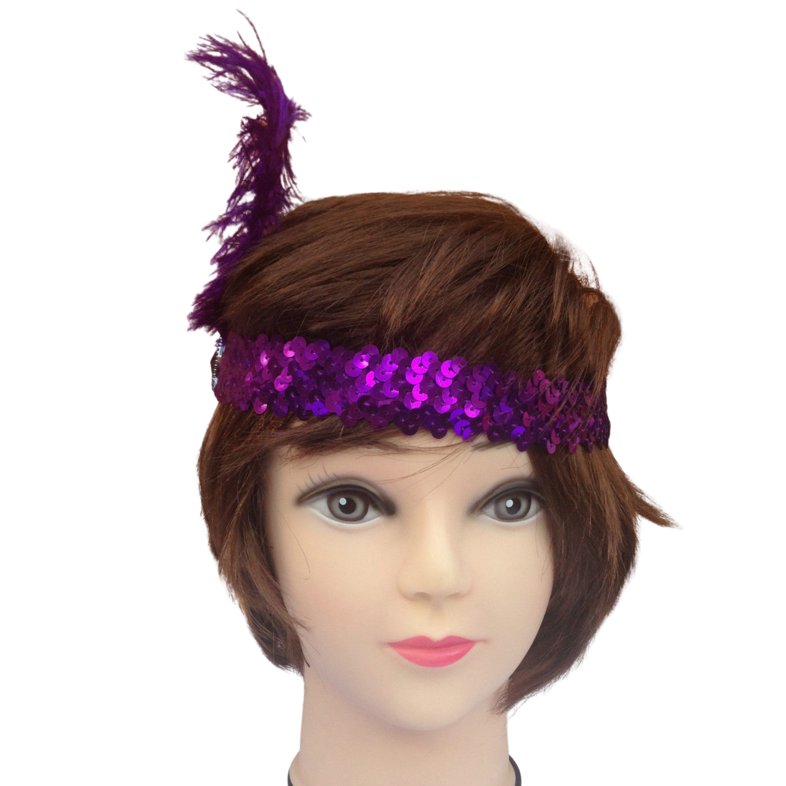 3x 1920s FLAPPER HEADBAND Headpiece Feather Sequin Charleston Costume Gatsby - Purple V563-BR-3FLAPPERHDBND-PUR